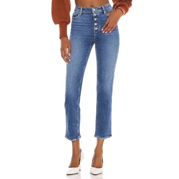 PAIGE Women's Hoxton Transcend Vintage Ankle Jeans - High Rise, Exposed Button Fly, Distressed Dark Wash